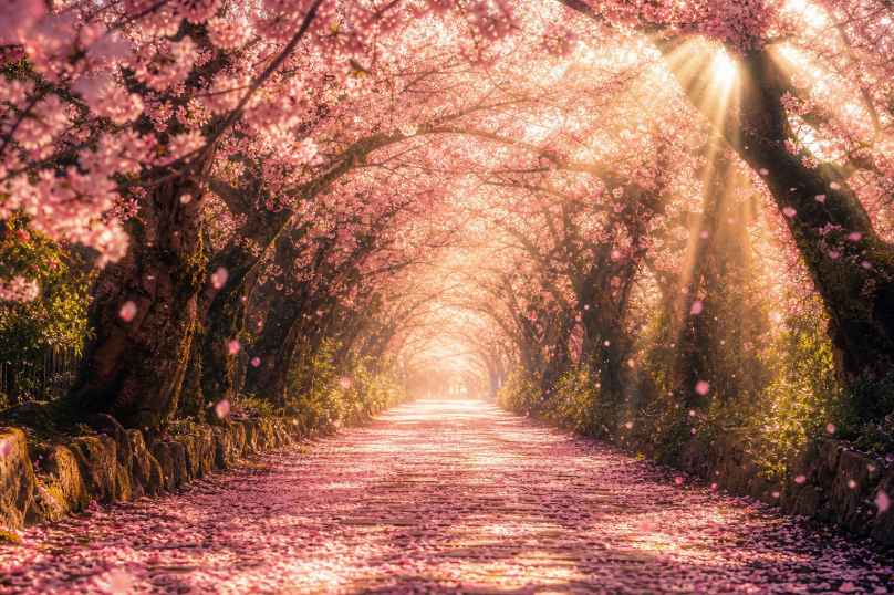 樱花隧道 花枝拱廊 阳光穿透 梦幻花路 4K壁纸 - 唯爱壁纸