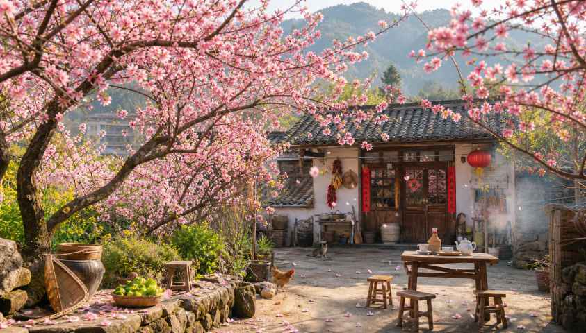 桃花院落 农家小院 桃花满树 烟火春日 4K壁纸 - 唯爱壁纸