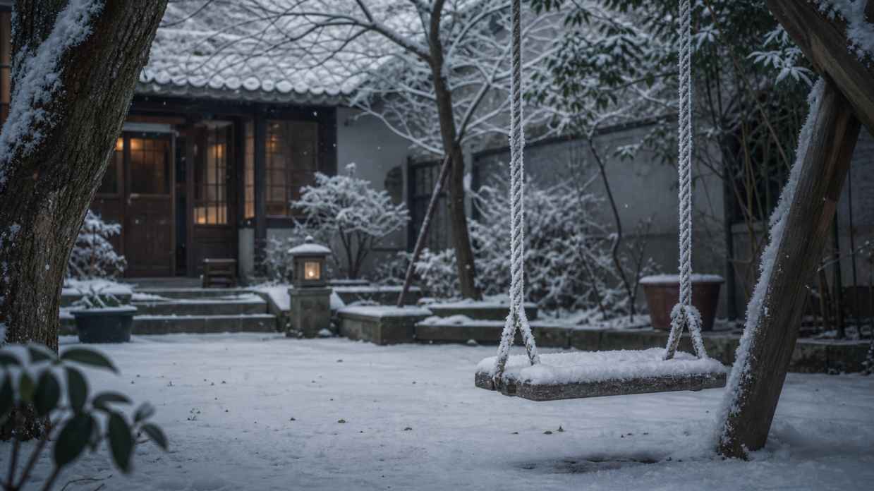 雪与秋千 庭院秋千 积雪绳上 静谧冬日 4K壁纸 - 唯爱壁纸