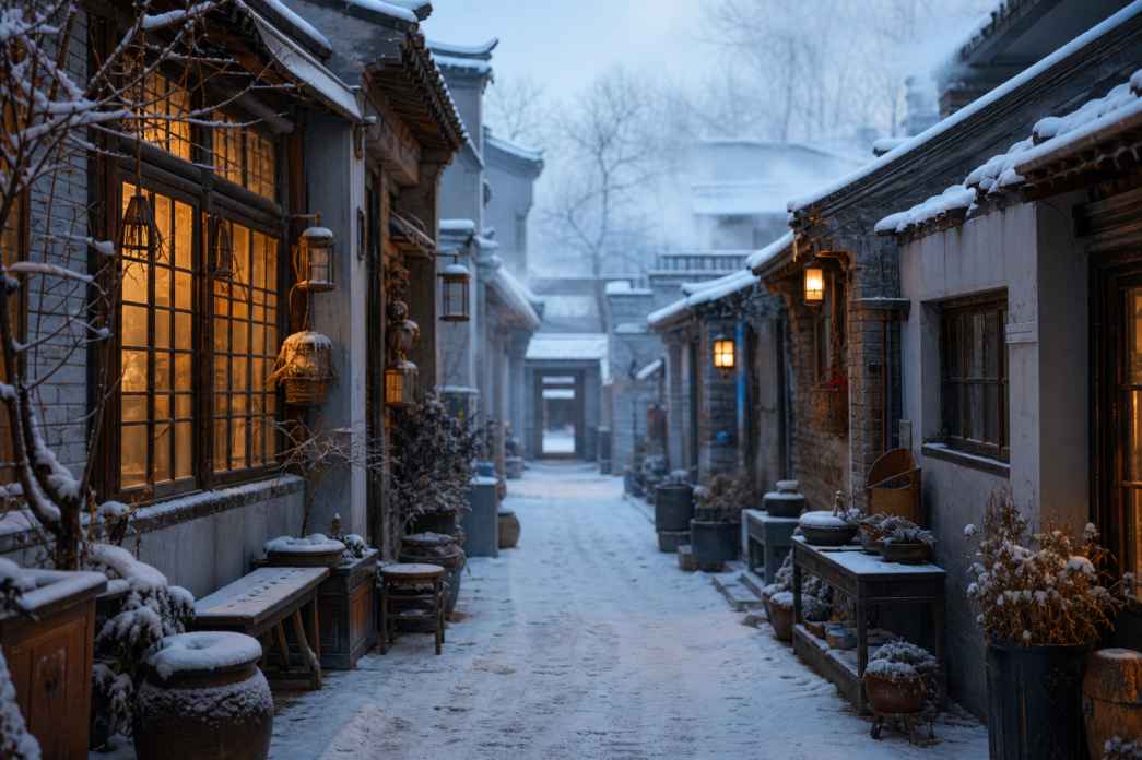 雪中小巷人家 巷口人家 门檐积雪 烟火冬日 4K壁纸 - 唯爱壁纸