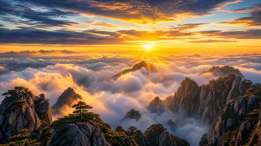 云海山峰与日出晨光 云雾翻涌 金光破云 壮阔山河 4K壁纸 - 唯爱壁纸
