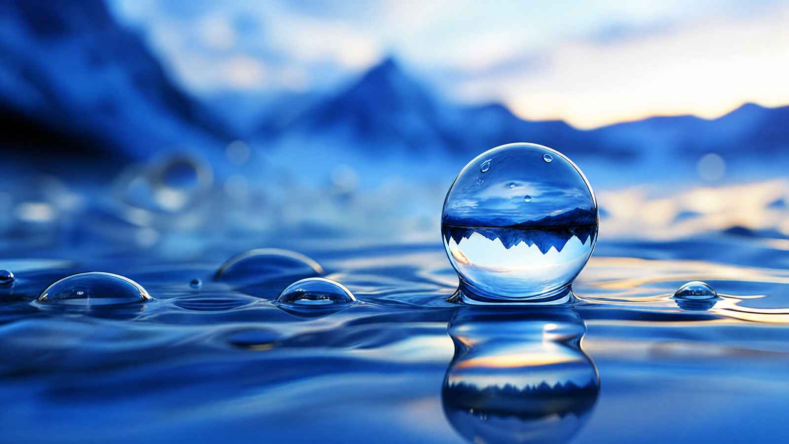 景观 水滴 抽象 反射 微景观 蓝色 4K壁纸 - 唯爱壁纸