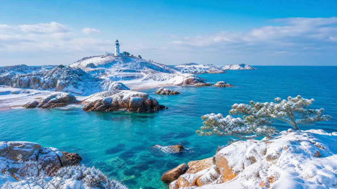 雪后海岛 海岛残雪 碧海蓝天 奇特冬景 4K壁纸 - 唯爱壁纸