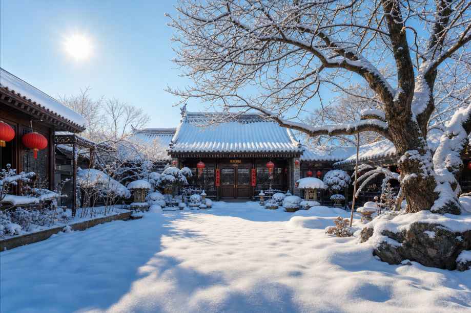 冬日暖阳庭院 庭院积雪 暖阳高照 闲逸冬日 4K壁纸 - 唯爱壁纸