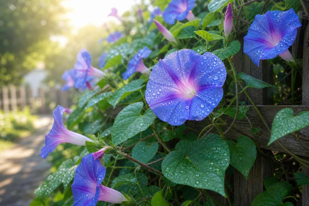 夏日牵牛花 篱笆攀爬 清晨露珠 清新淡雅 4K壁纸 - 唯爱壁纸