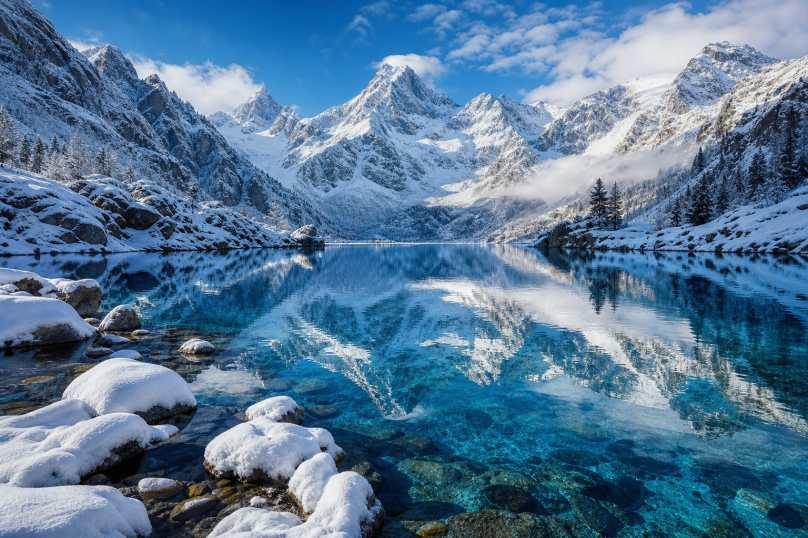 雪山湖泊 雪峰环绕 冰蓝湖面 纯净秘境 4K壁纸 - 唯爱壁纸