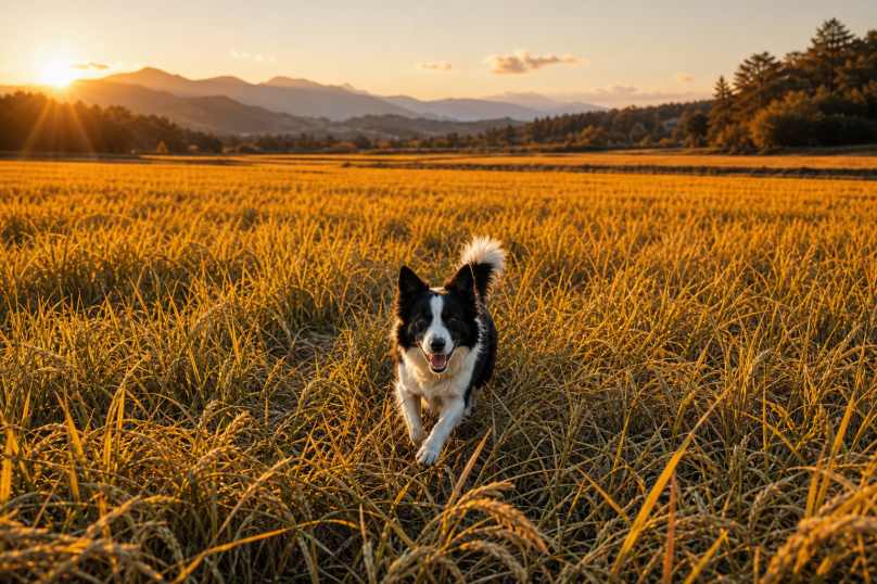 边牧与秋日稻田 金黄稻穗 犬影奔跑 丰收秋意 4K壁纸 - 唯爱壁纸