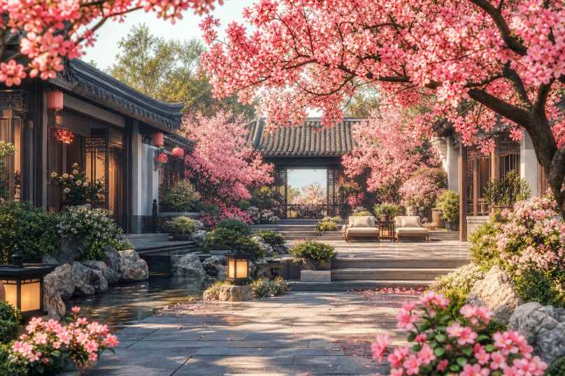 海棠花院 庭院海棠 花开似锦 雅致生活 4K壁纸 - 唯爱壁纸