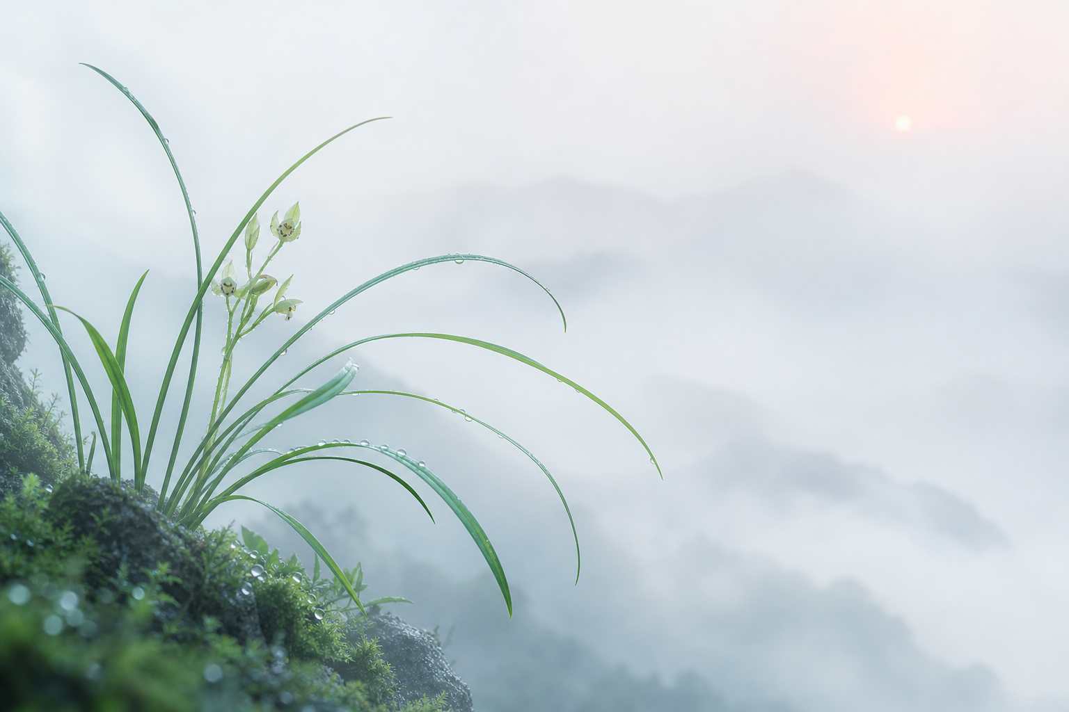 兰草幽谷 清露沾叶 淡雅空灵 极简国风 4K 壁纸 - 唯爱壁纸