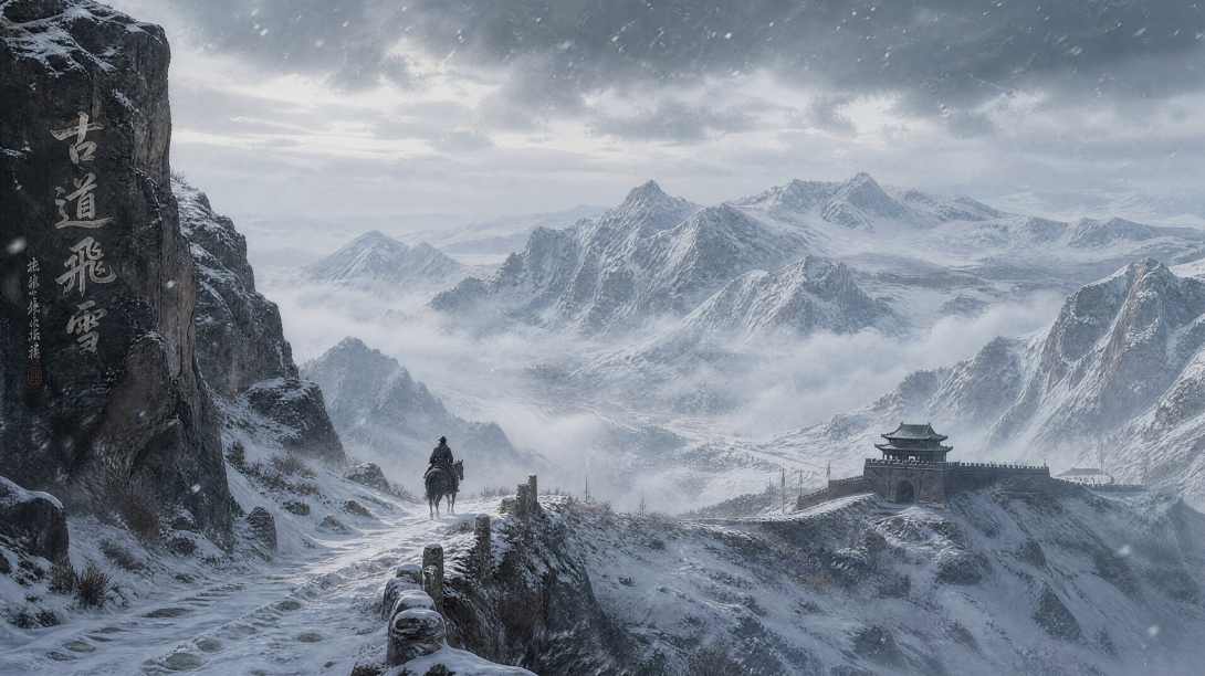 古道飞雪 塞外寒山 天地苍茫 雄浑古风 4K 壁纸 - 唯爱壁纸