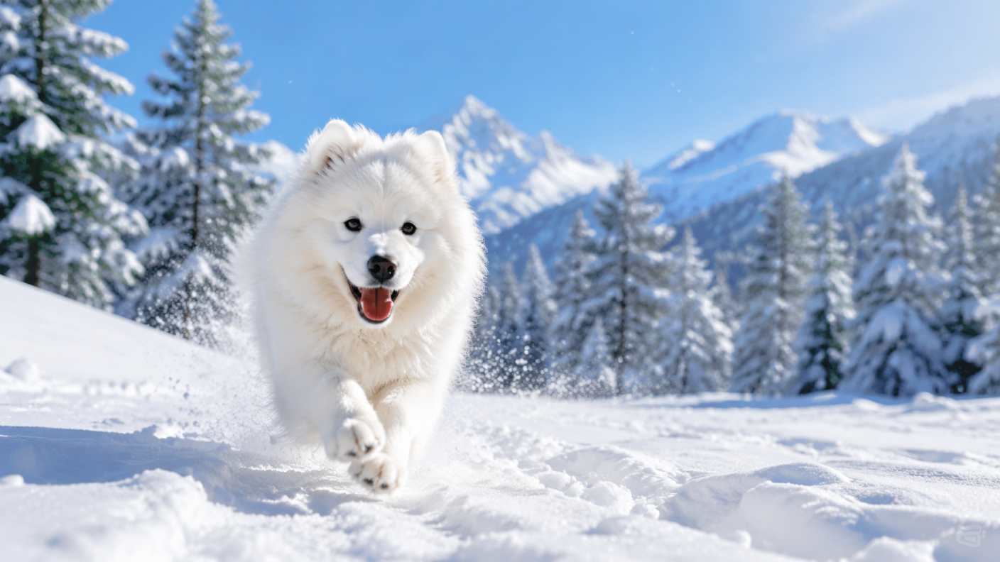 萨摩耶与冬日雪地 白毛似雪 雪地撒欢 纯净治愈 4K壁纸 - 唯爱壁纸