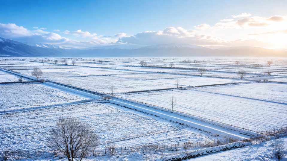 雪后田野 田野积雪 阡陌分明 开阔冬景 4K壁纸 - 唯爱壁纸