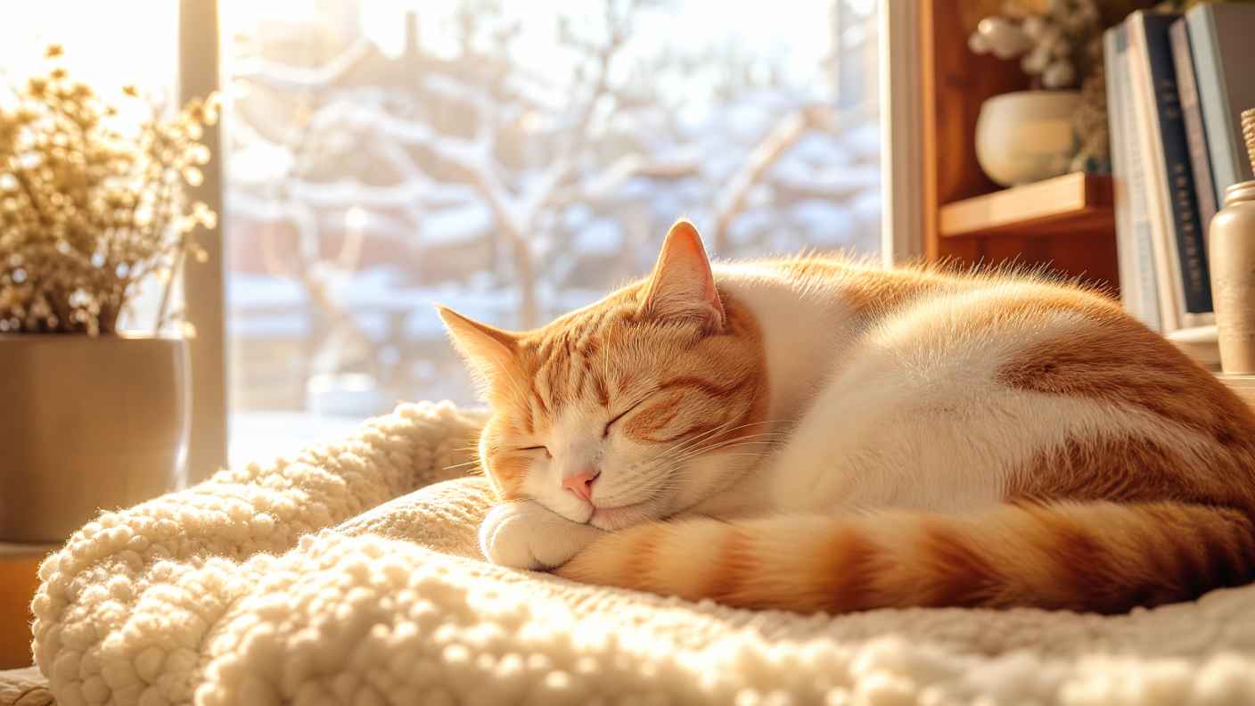 冬日暖阳与猫咪打盹 猫咪打盹 阳光裹身 治愈慵懒 4K壁纸 - 唯爱壁纸