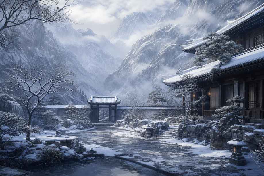 雪与山居 深山庭院 积雪覆盖 清寂冬日 4K壁纸 - 唯爱壁纸