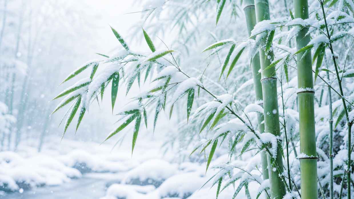 雪与翠竹 翠竹积雪 青白相映 清雅冬景 4K壁纸 - 唯爱壁纸