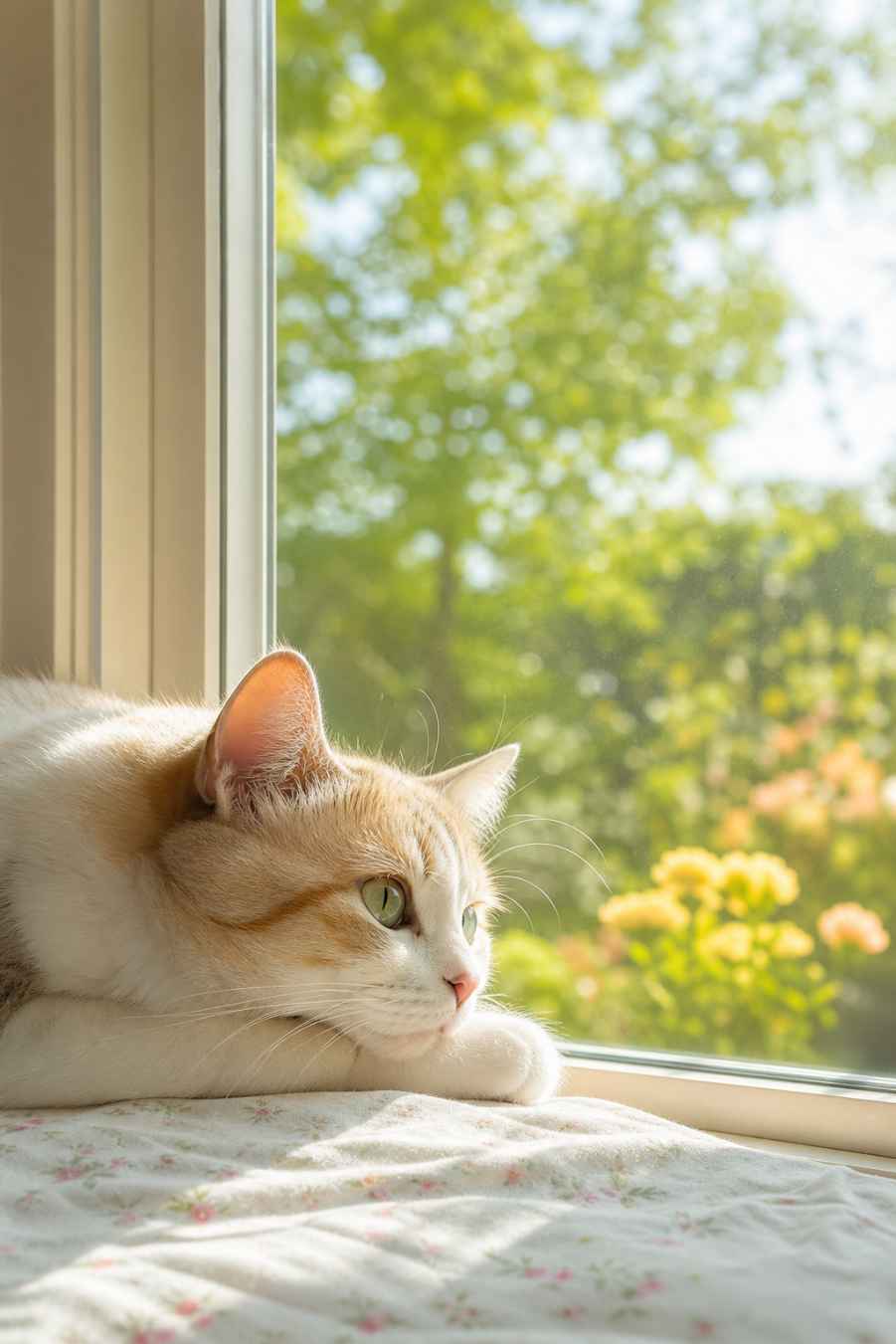 夏日猫与阳光 猫咪趴在窗边 光影柔和 清新治愈 4K壁纸 - 唯爱壁纸
