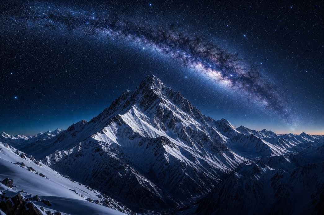 雪山星空 雪山顶峰 银河璀璨 震撼冬夜 4K壁纸 - 唯爱壁纸