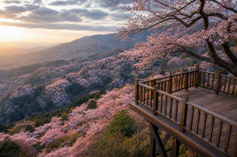 樱花与观景台 高处俯瞰 漫山花海 壮阔春日 4K壁纸 - 唯爱壁纸
