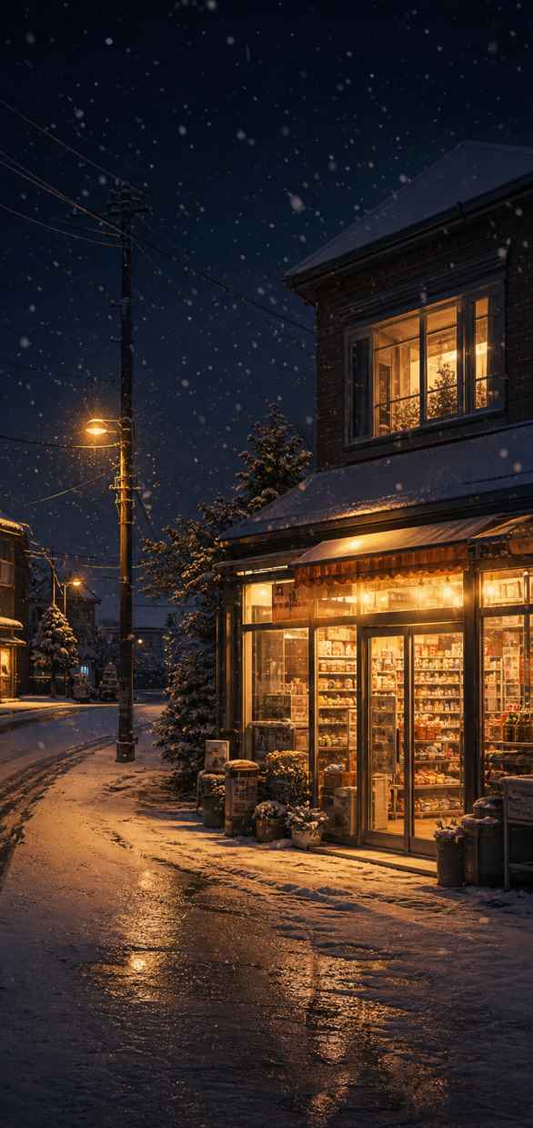 雪夜便利店 街角便利店 暖光飘雪 治愈冬夜 4K壁纸 - 唯爱壁纸