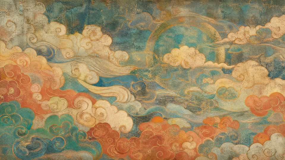 祥云纹样 壁画质感 复古肌理 国风古韵 4K 壁纸 - 唯爱壁纸
