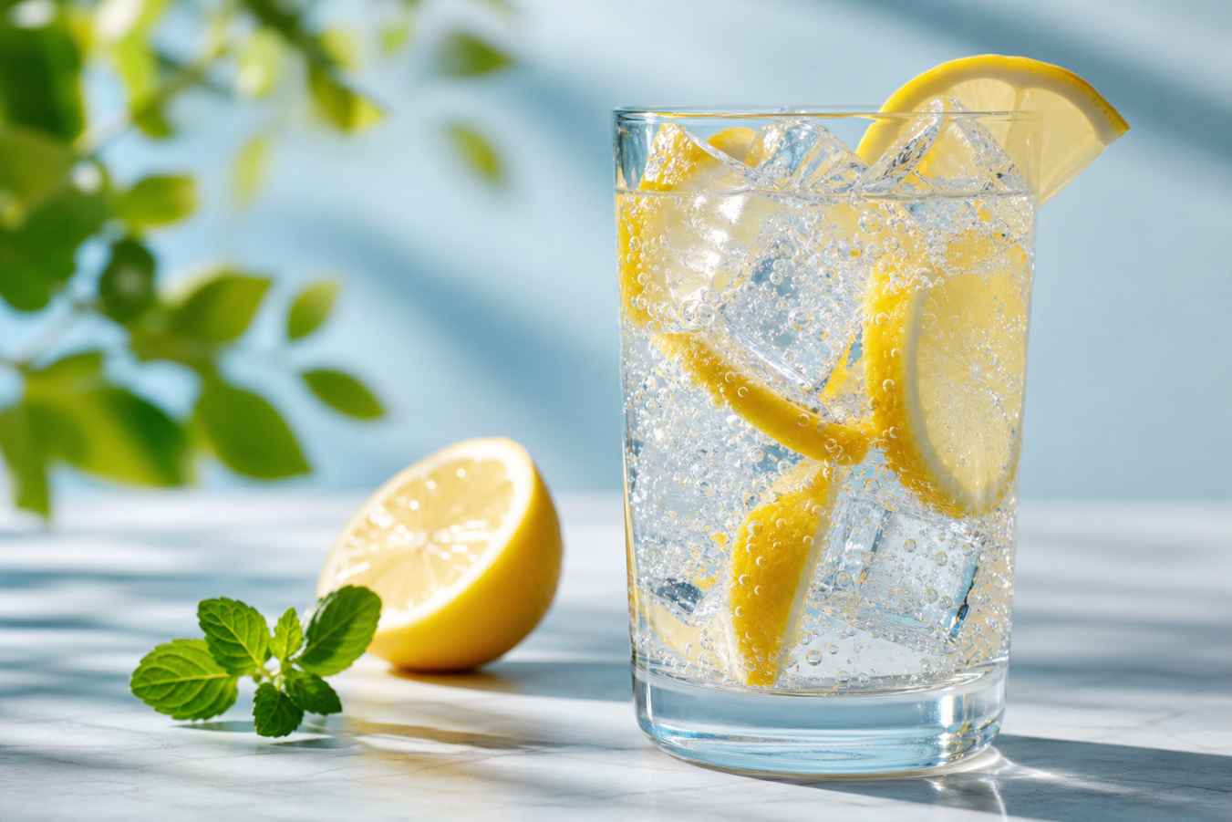 夏日汽水 冰块气泡 柠檬片 透明杯壁 清新夏日 4K壁纸 - 唯爱壁纸