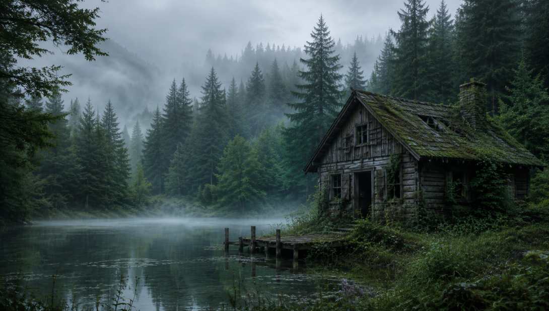 自然 景观 树木 森林 雾 湖泊 水 小屋 废弃 4K壁纸 - 唯爱壁纸