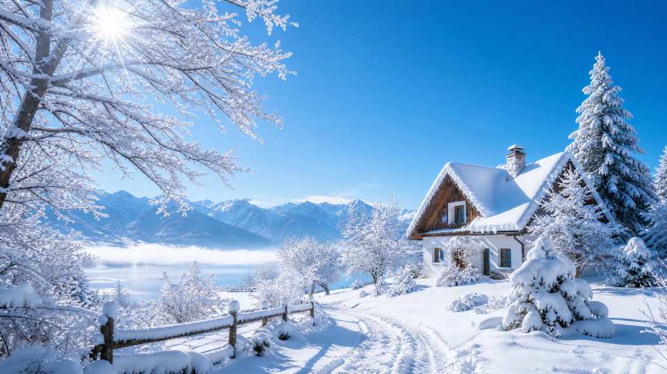 冬日雪后初晴 蓝天白雪 万物明亮 清透治愈 4K壁纸 - 唯爱壁纸