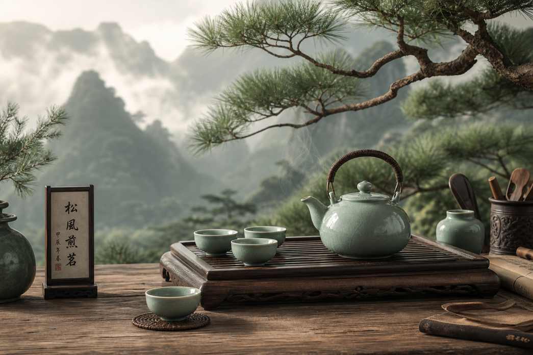 青瓷茶具 松间茶席 清幽雅致 古风静物 4K 壁纸 - 唯爱壁纸