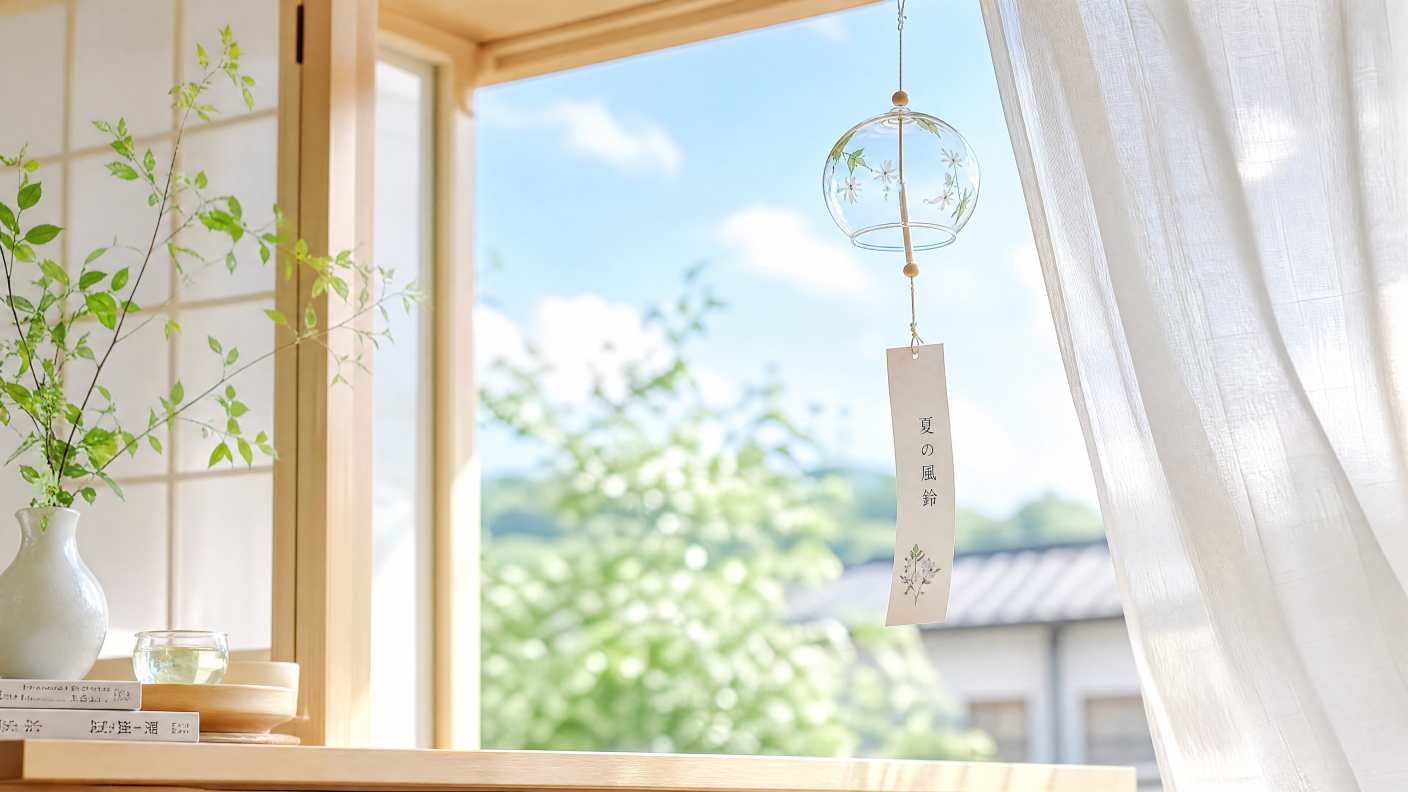 夏日风铃 窗边轻响 白色与浅木色 清新日系 4K壁纸 - 唯爱壁纸