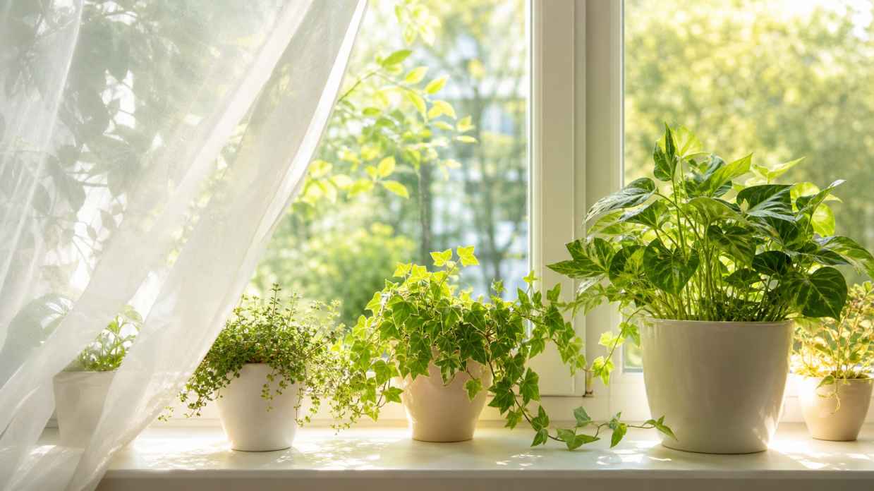 夏日窗台 白色窗帘 绿植盆栽 阳光透入 清新治愈 4K壁纸 - 唯爱壁纸
