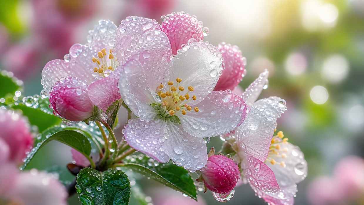 春日花与露珠 微距特写 花瓣露珠 晶莹剔透 4K壁纸 - 唯爱壁纸